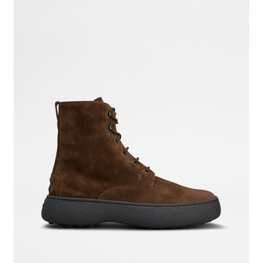 Tods W. G. Heritage Lace-Up Ankle Boots In Suede Brown Mens