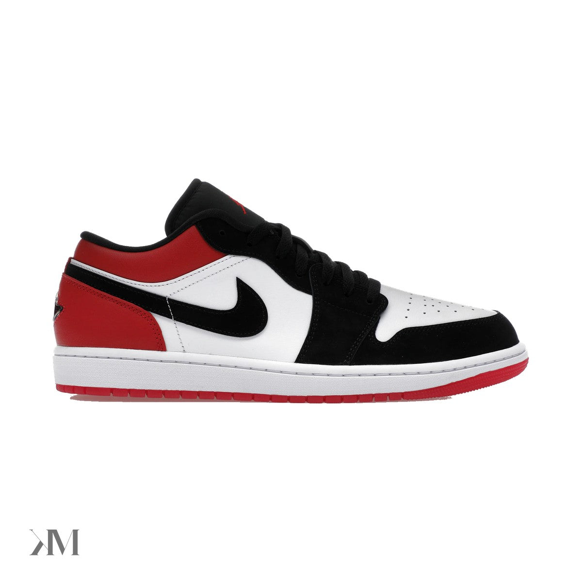 Jordan 1 Low SE Black Toe 2025 lateral view showing black nubuck toe panel and white leather base, India