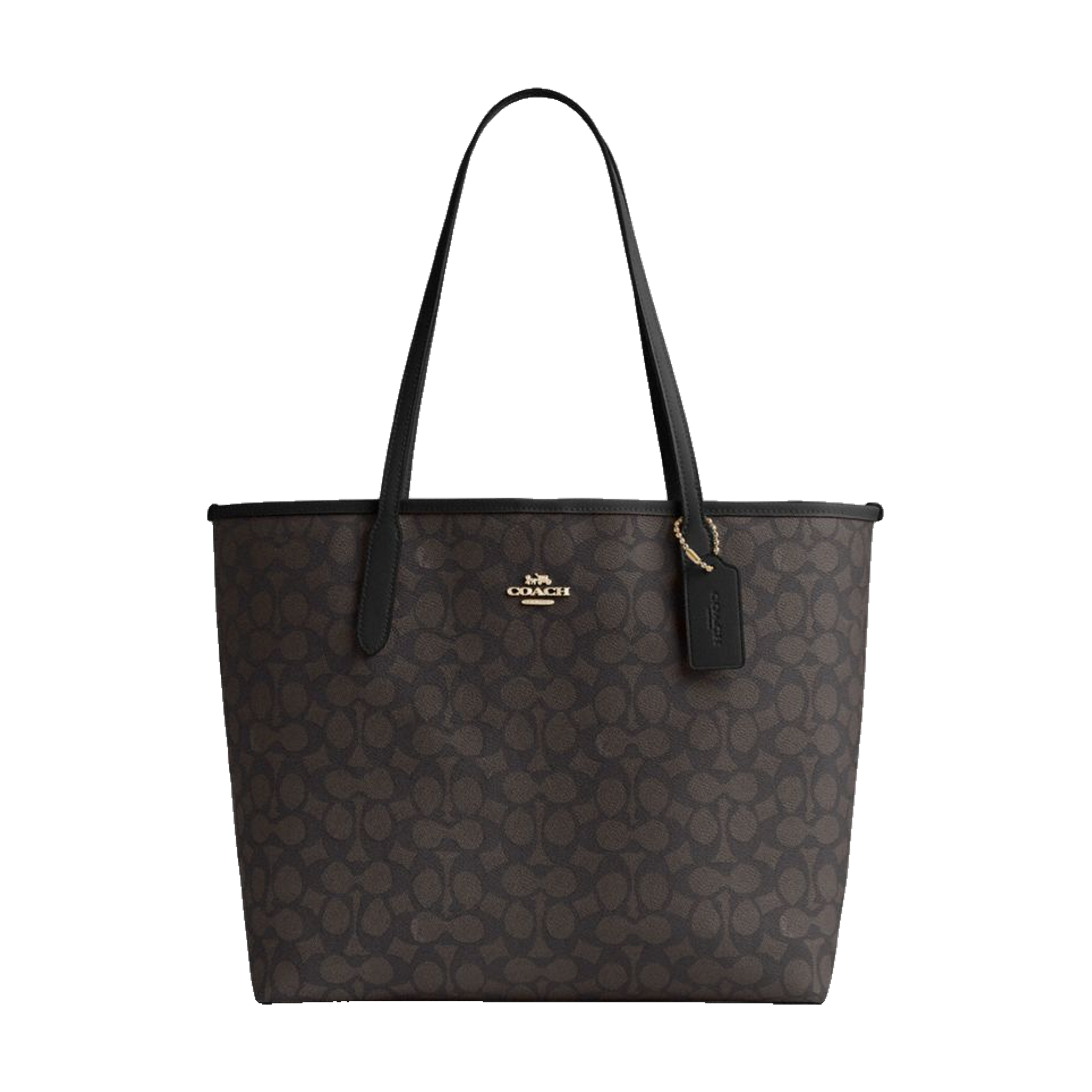 Coach City Tote Bag In Signature Canvas Gold Walnut Black