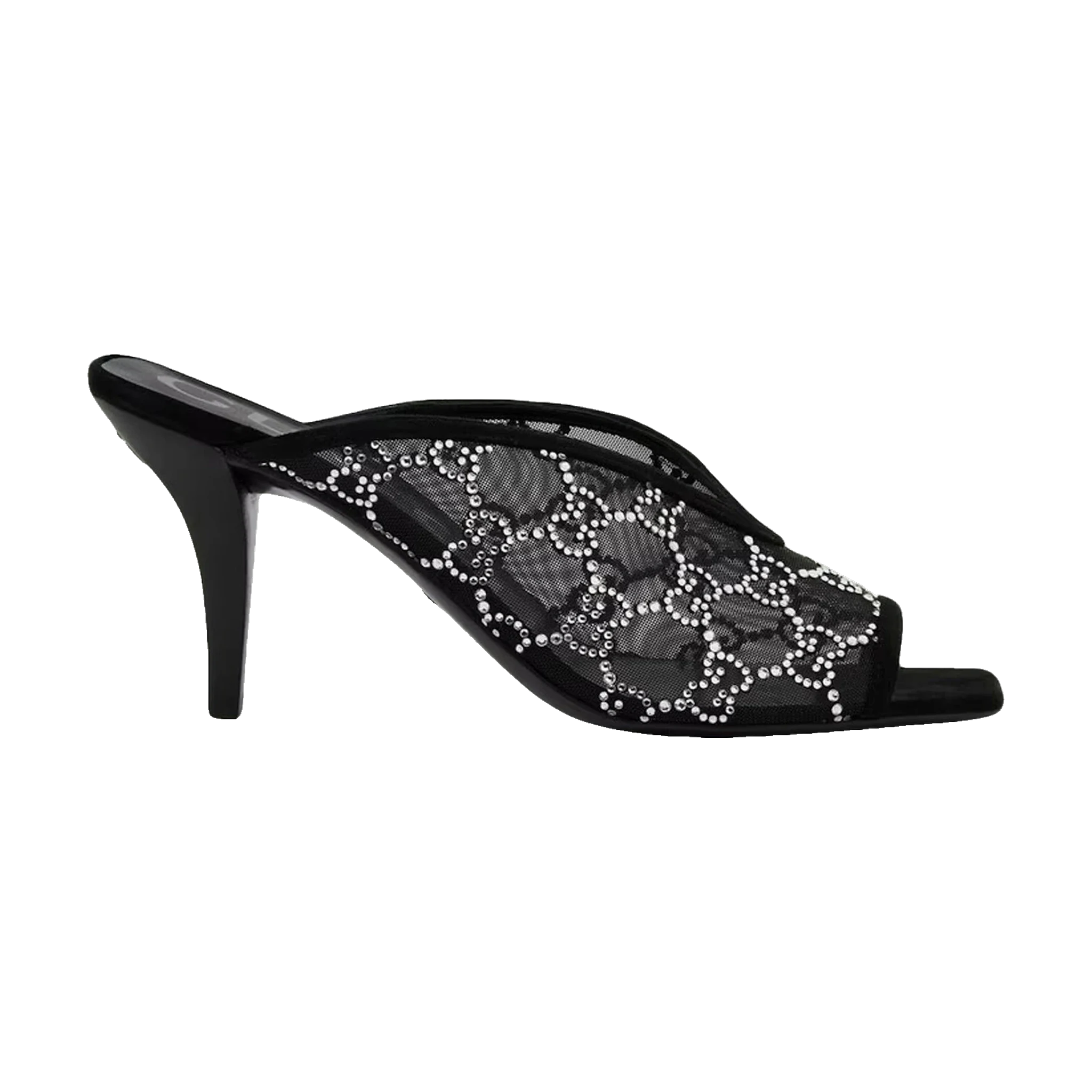 Gucci Gg Crystal 75Mm Heeled Sandal Black Mesh