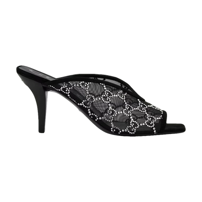Gucci Gg Crystal 75Mm Heeled Sandal Black Mesh