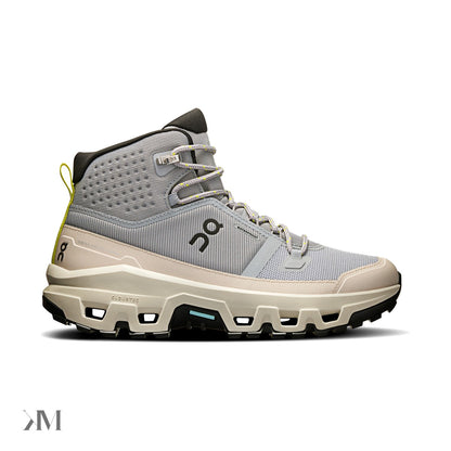 On Cloudrock Mid Waterproof Alloy Ice womens hiking boot side profile