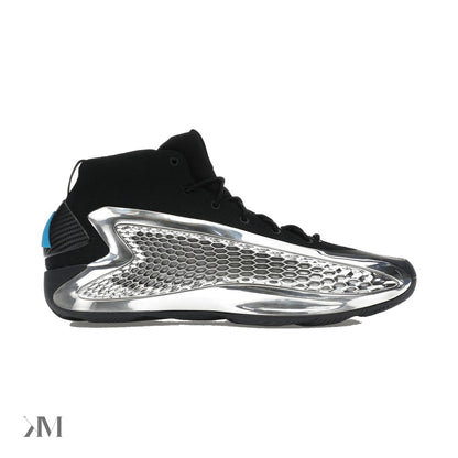 Adidas AE 1 Silver Metallic basketball sneaker with honeycomb support cage on Kicks Machine