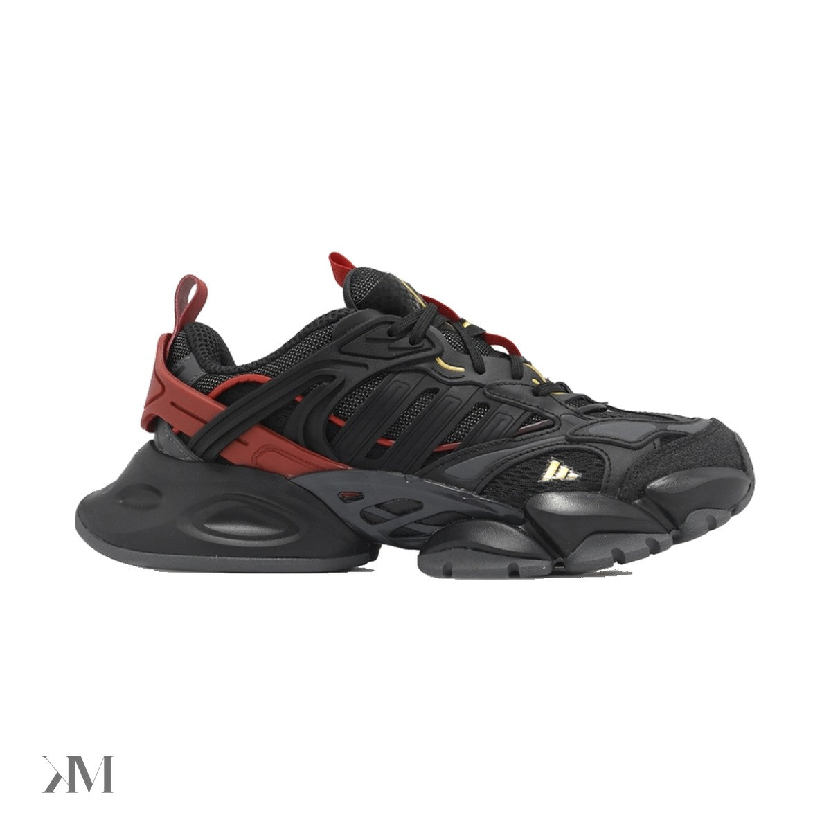 Adidas XLG Runner Deluxe sneaker in black, gold metallic and red