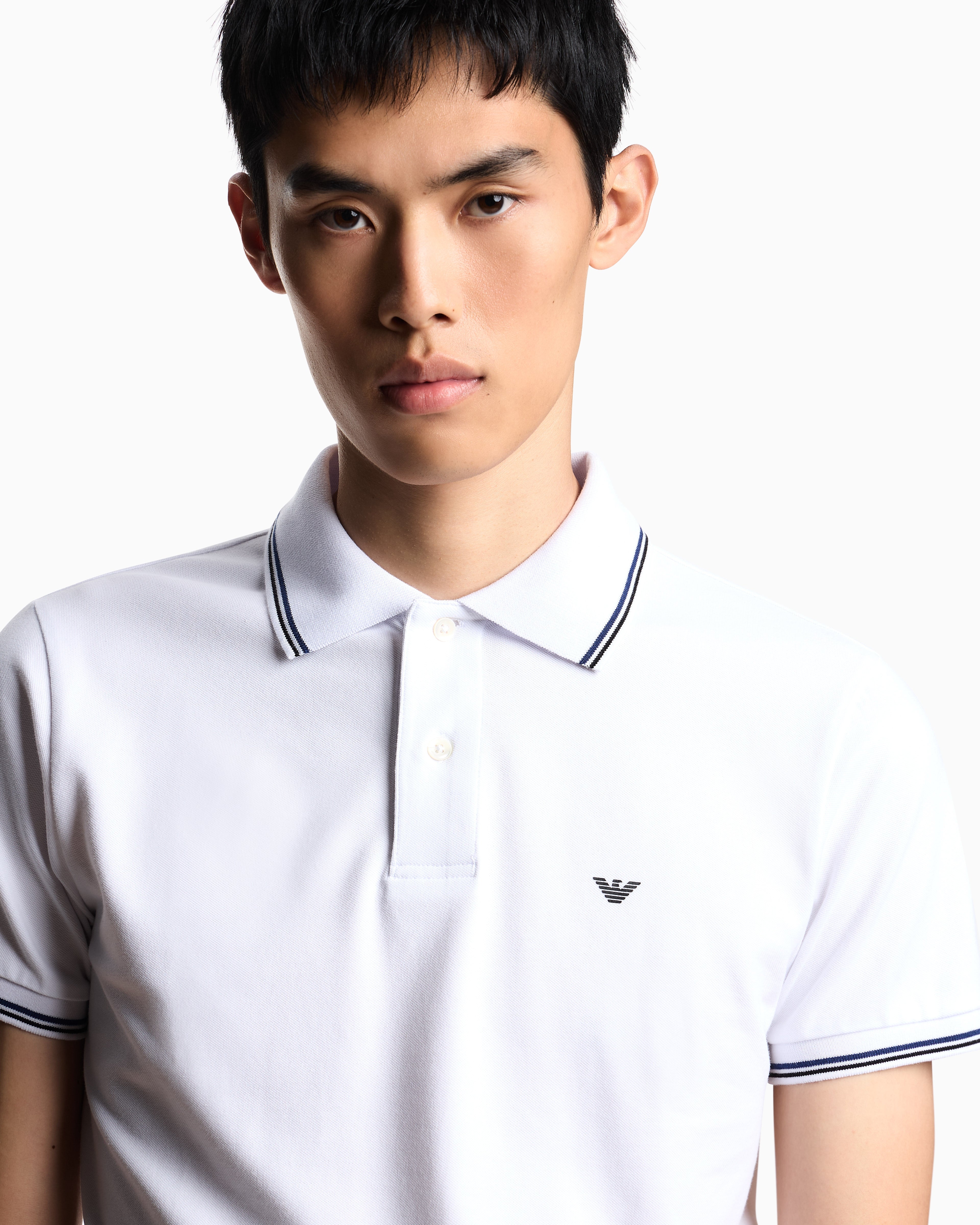 Emporio Armani Slim-fit stretch piqué polo shirt with micro eagle