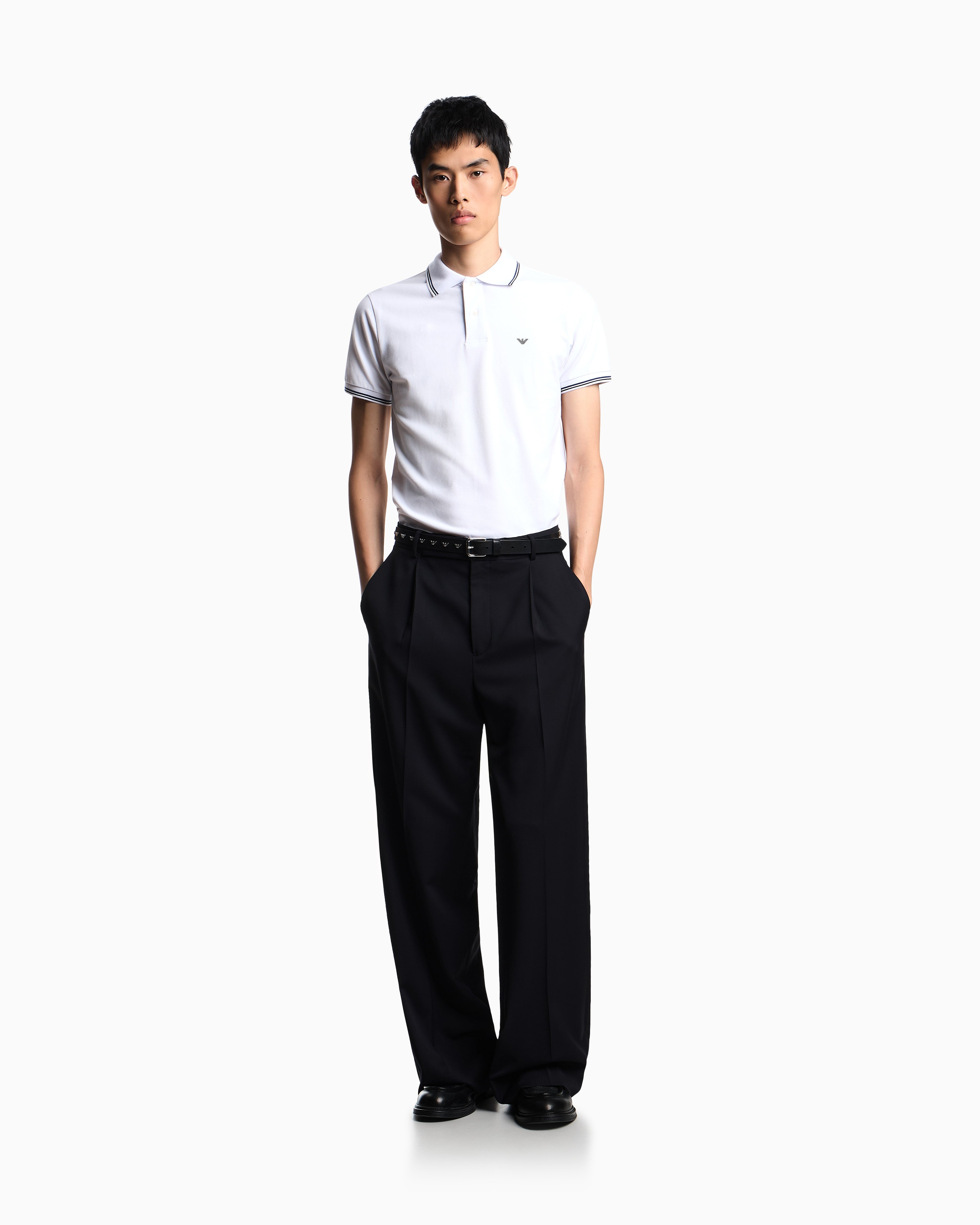 Emporio Armani Slim-fit stretch piqué polo shirt with micro eagle