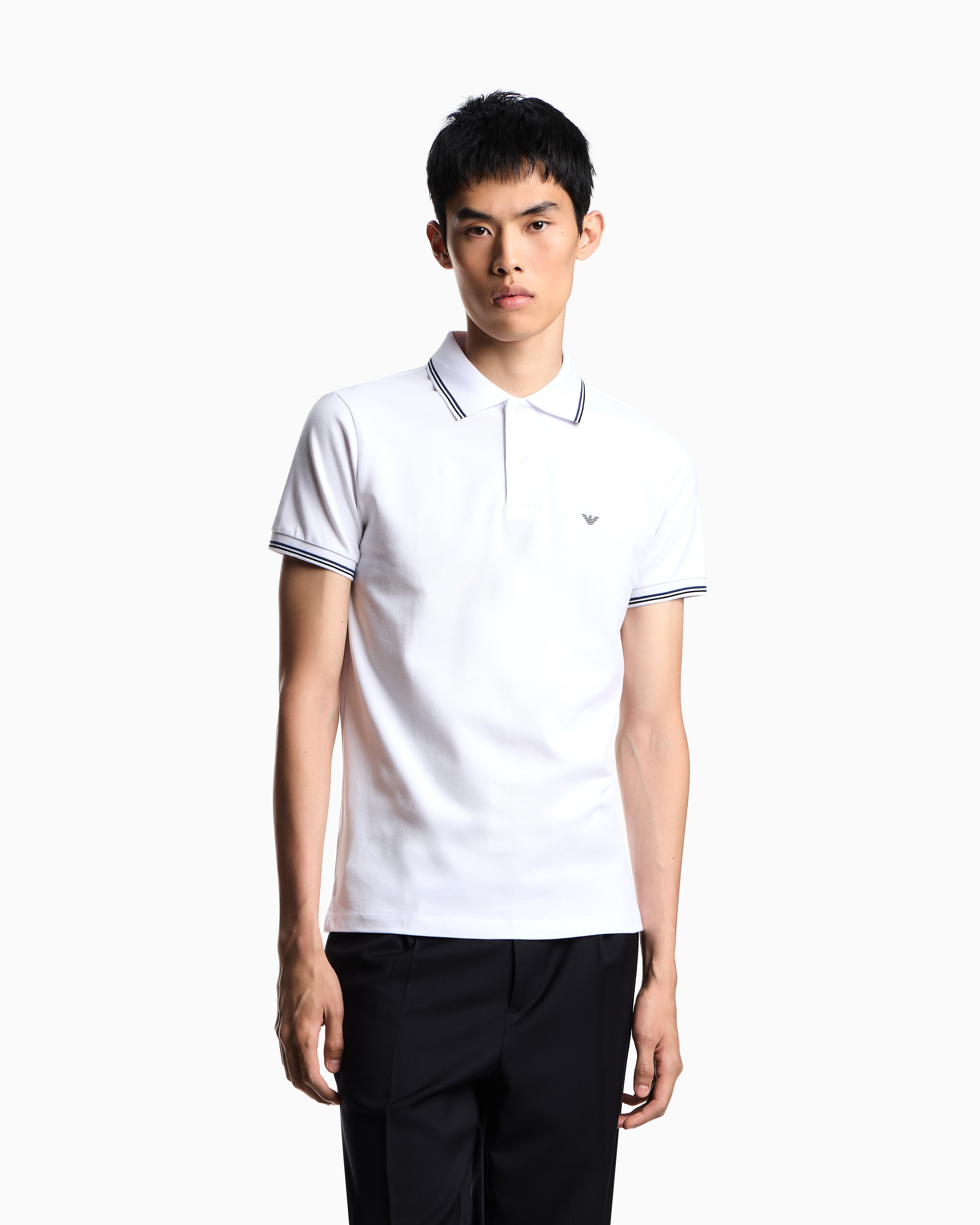 Emporio Armani Slim-fit stretch piqué polo shirt with micro eagle