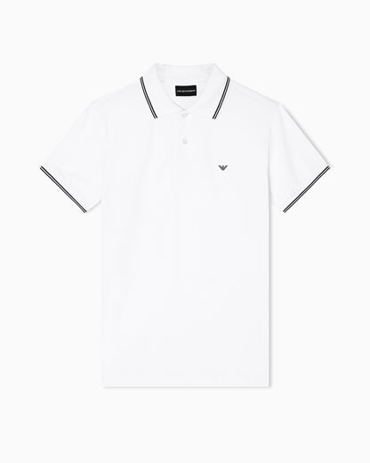 Emporio Armani Slim-fit stretch piqué polo shirt with micro eagle