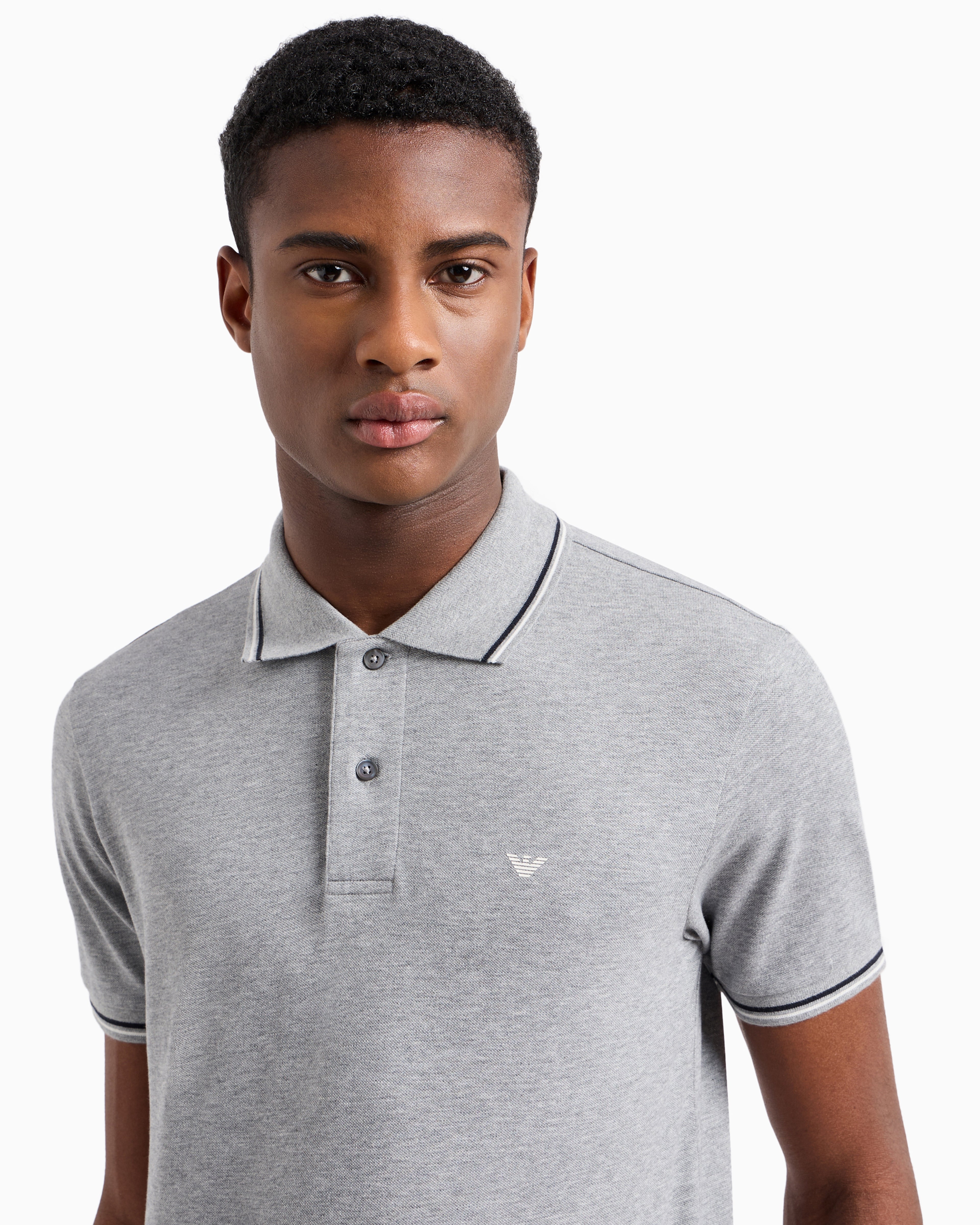Emporio Armani Slim-fit stretch piqué polo shirt with micro eagle