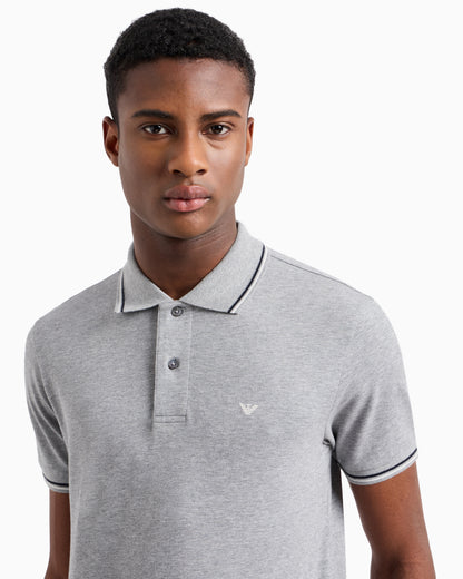 Emporio Armani Slim-fit stretch piqué polo shirt with micro eagle