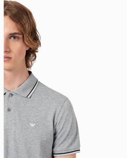 Emporio Armani Slim-fit stretch piqué polo shirt with micro eagle