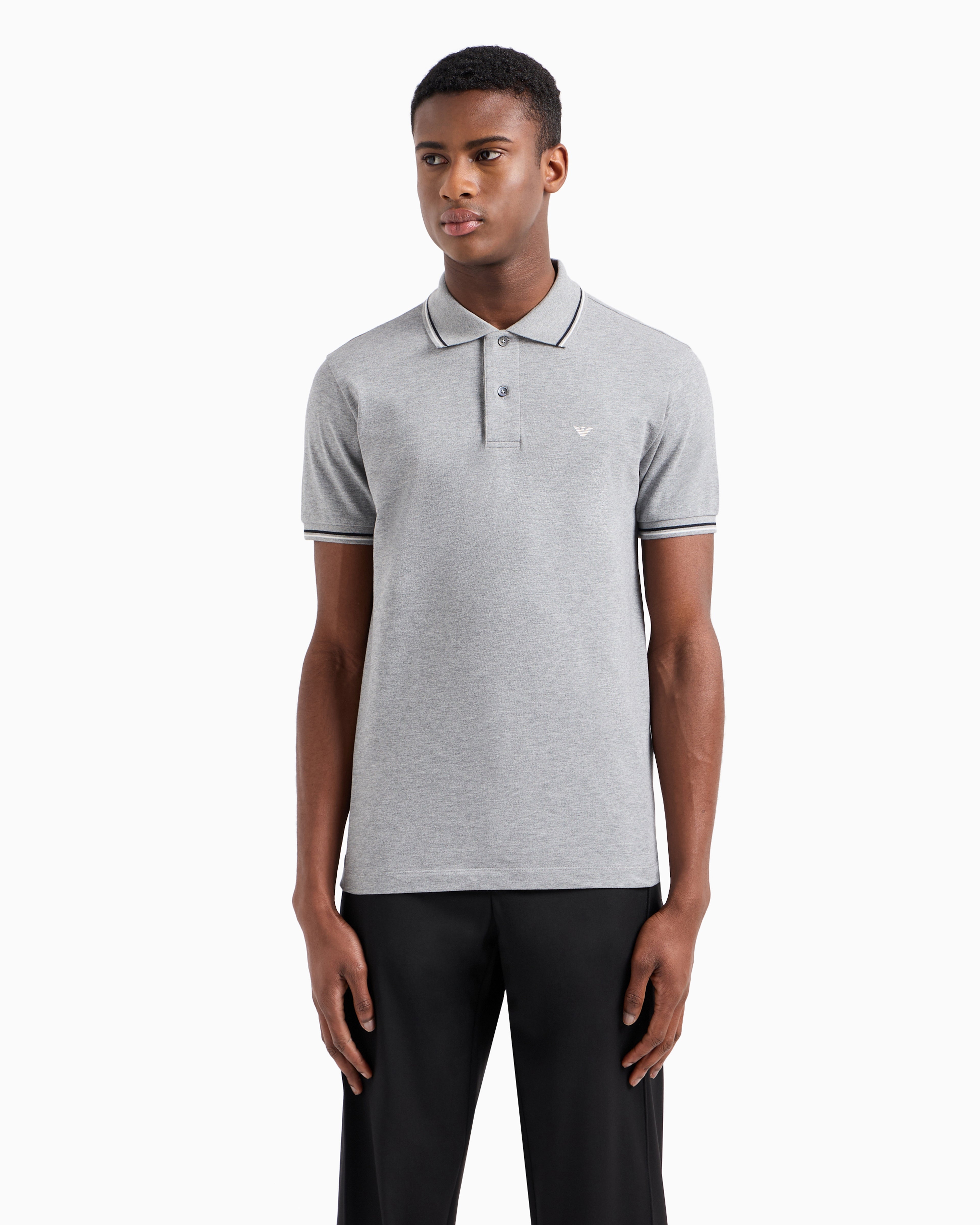 Emporio Armani Slim-fit stretch piqué polo shirt with micro eagle