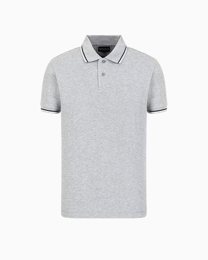Emporio Armani Slim-fit stretch piqué polo shirt with micro eagle