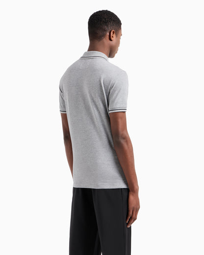 Emporio Armani Slim-fit stretch piqué polo shirt with micro eagle