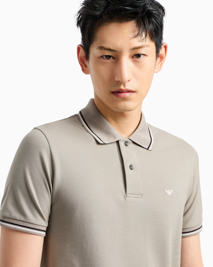 Emporio Armani Slim-fit stretch piqué polo shirt with micro eagle