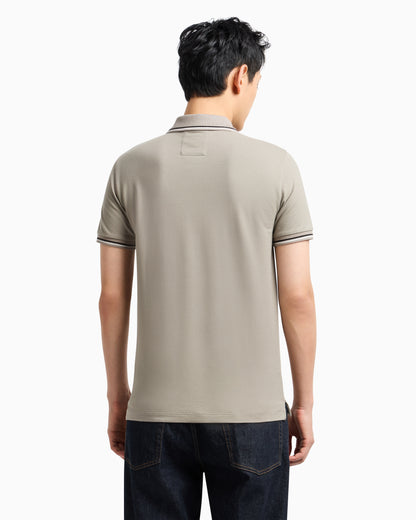 Emporio Armani Slim-fit stretch piqué polo shirt with micro eagle