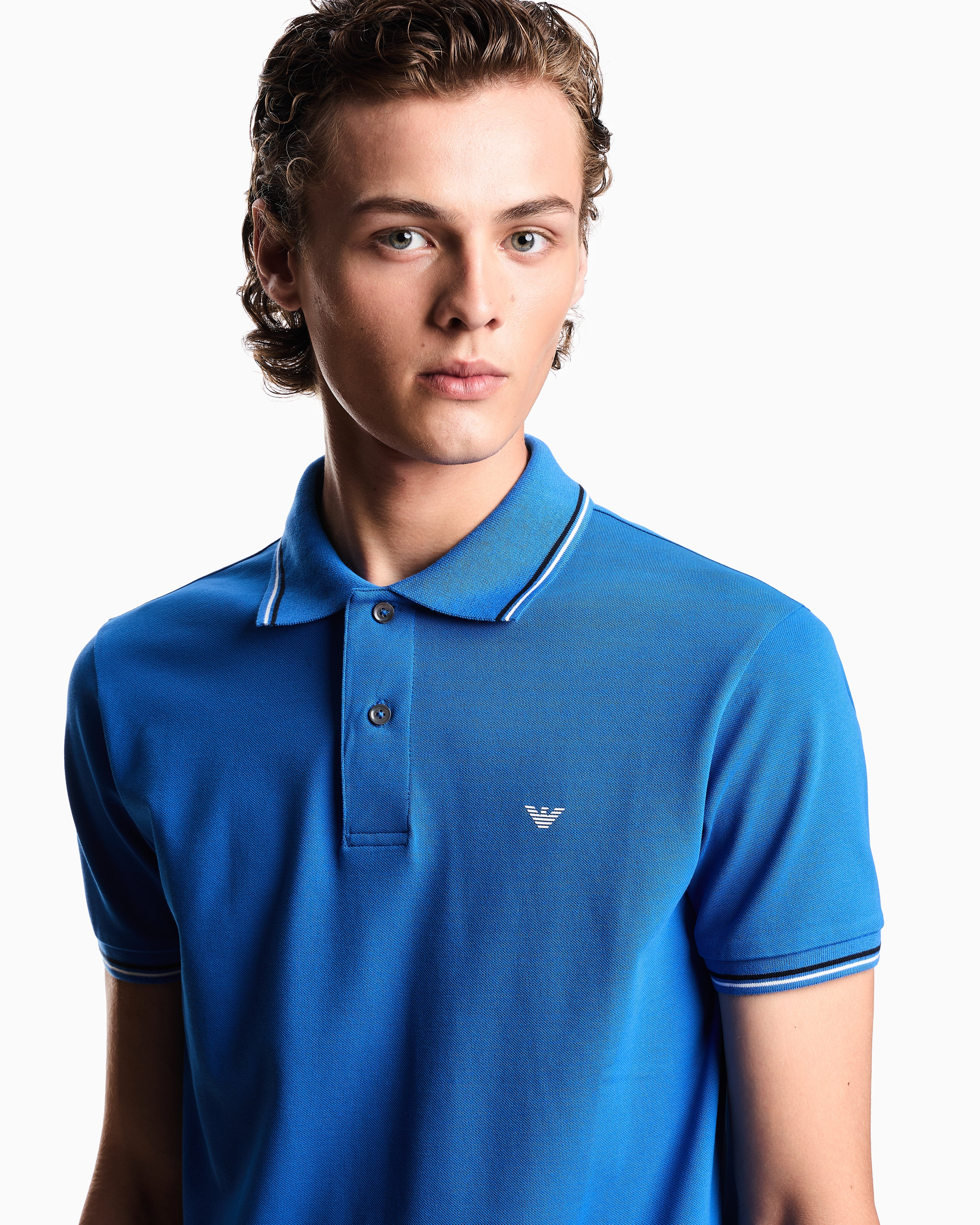 Emporio Armani Slim-fit stretch piqué polo shirt with micro eagle