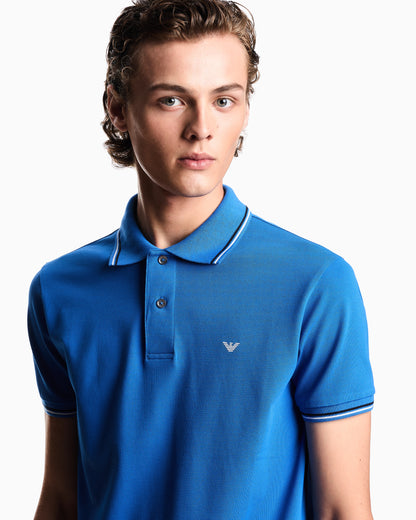 Emporio Armani Slim-fit stretch piqué polo shirt with micro eagle