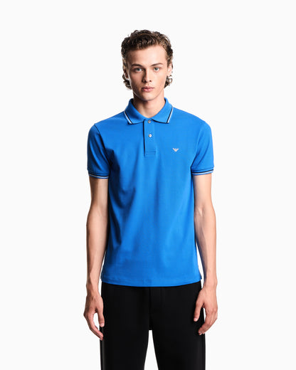 Emporio Armani Slim-fit stretch piqué polo shirt with micro eagle