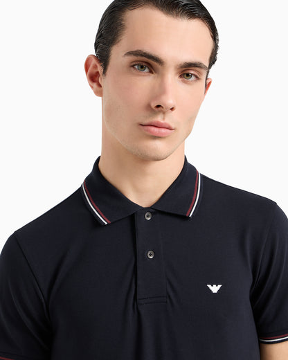 Emporio Armani Slim-fit stretch piqué polo shirt with micro eagle