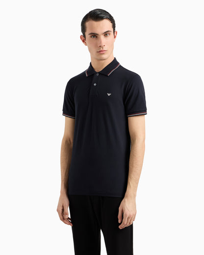 Emporio Armani Slim-fit stretch piqué polo shirt with micro eagle