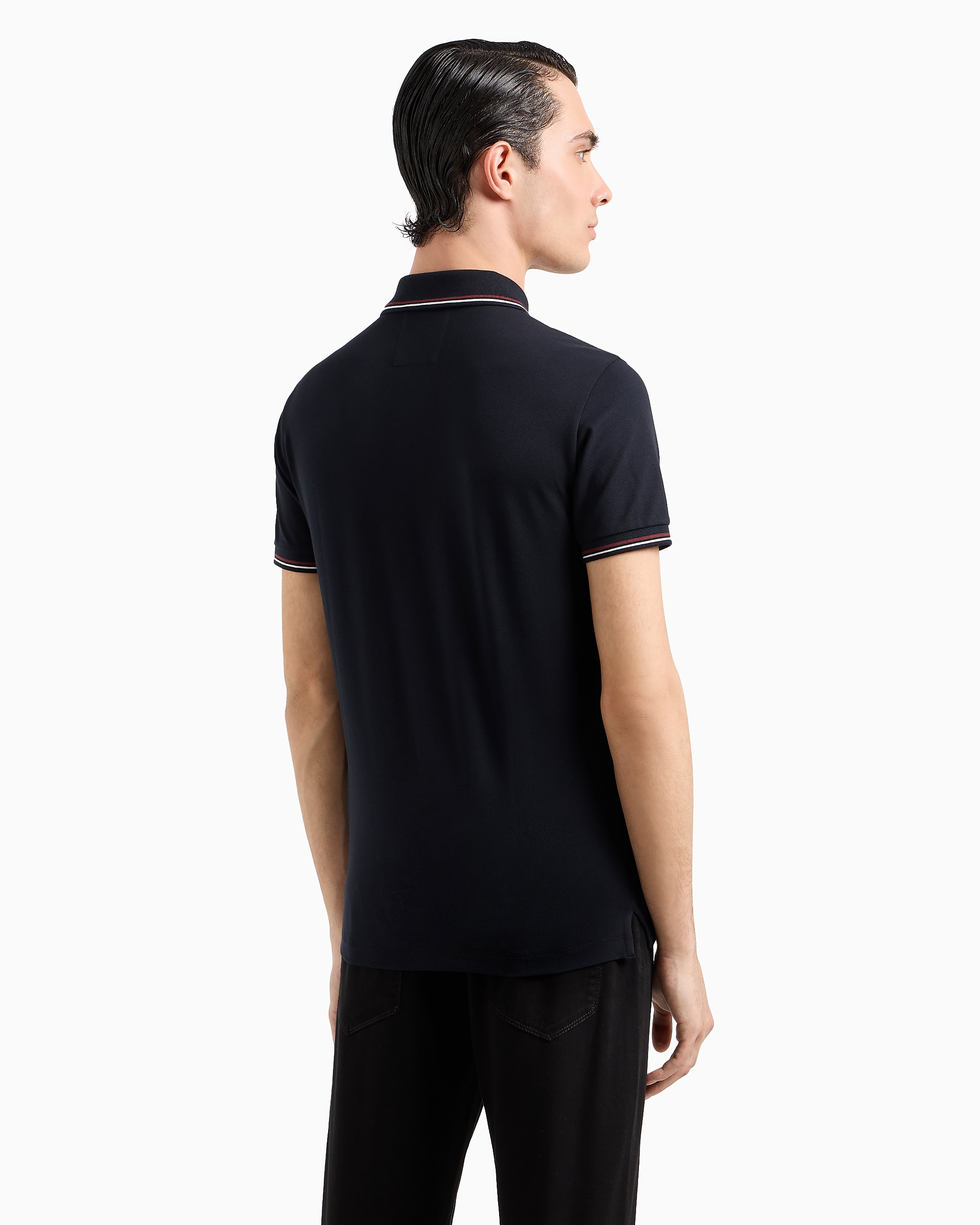 Emporio Armani Slim-fit stretch piqué polo shirt with micro eagle