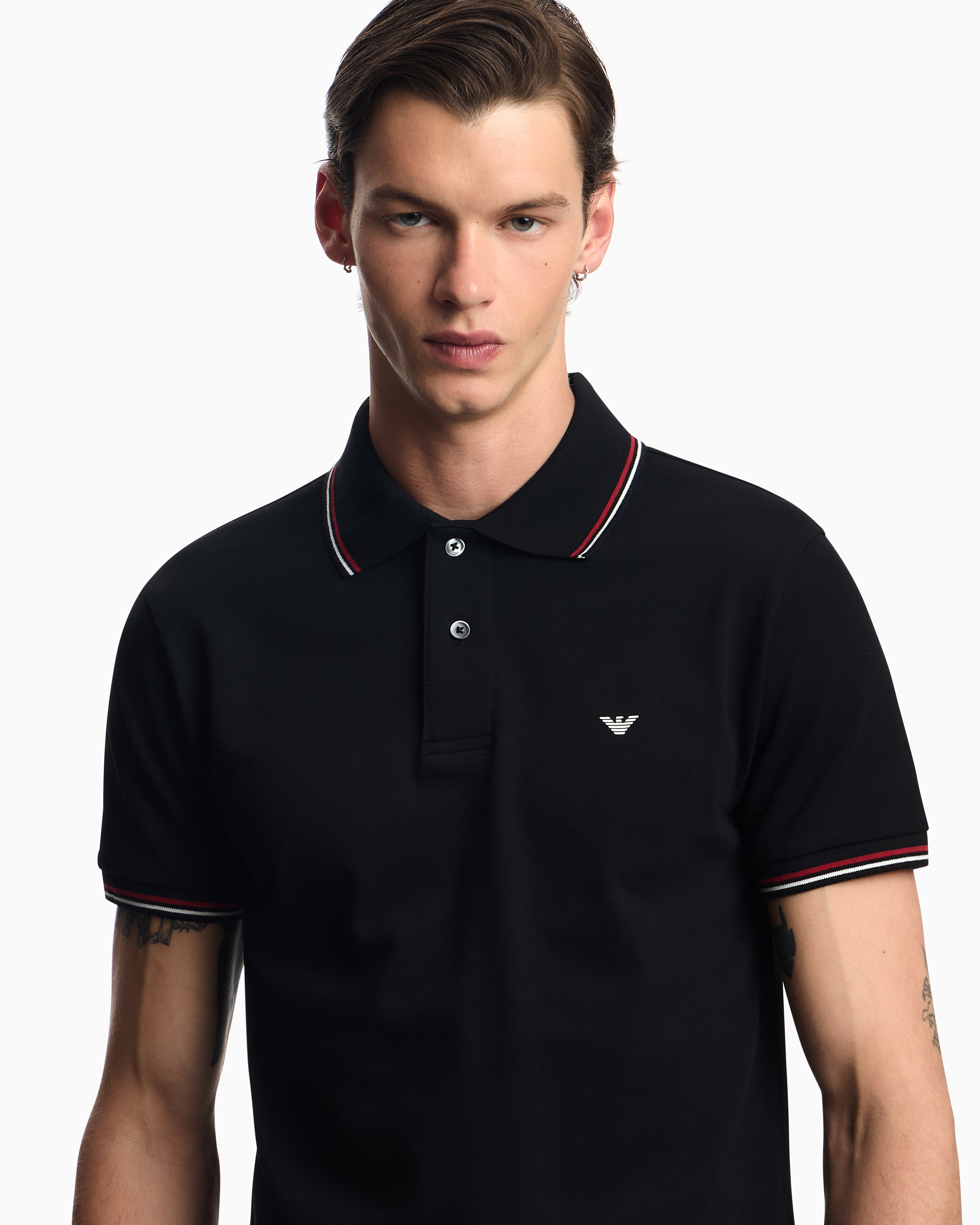 Emporio Armani Slim-fit stretch piqué polo shirt with micro eagle