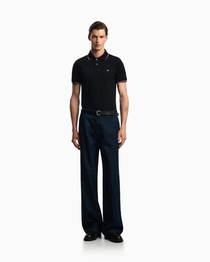 Emporio Armani Slim-fit stretch piqué polo shirt with micro eagle