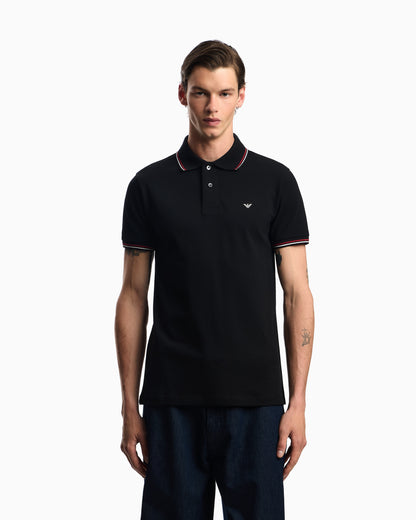 Emporio Armani Slim-fit stretch piqué polo shirt with micro eagle