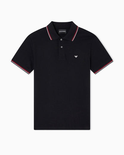 Emporio Armani Slim-fit stretch piqué polo shirt with micro eagle
