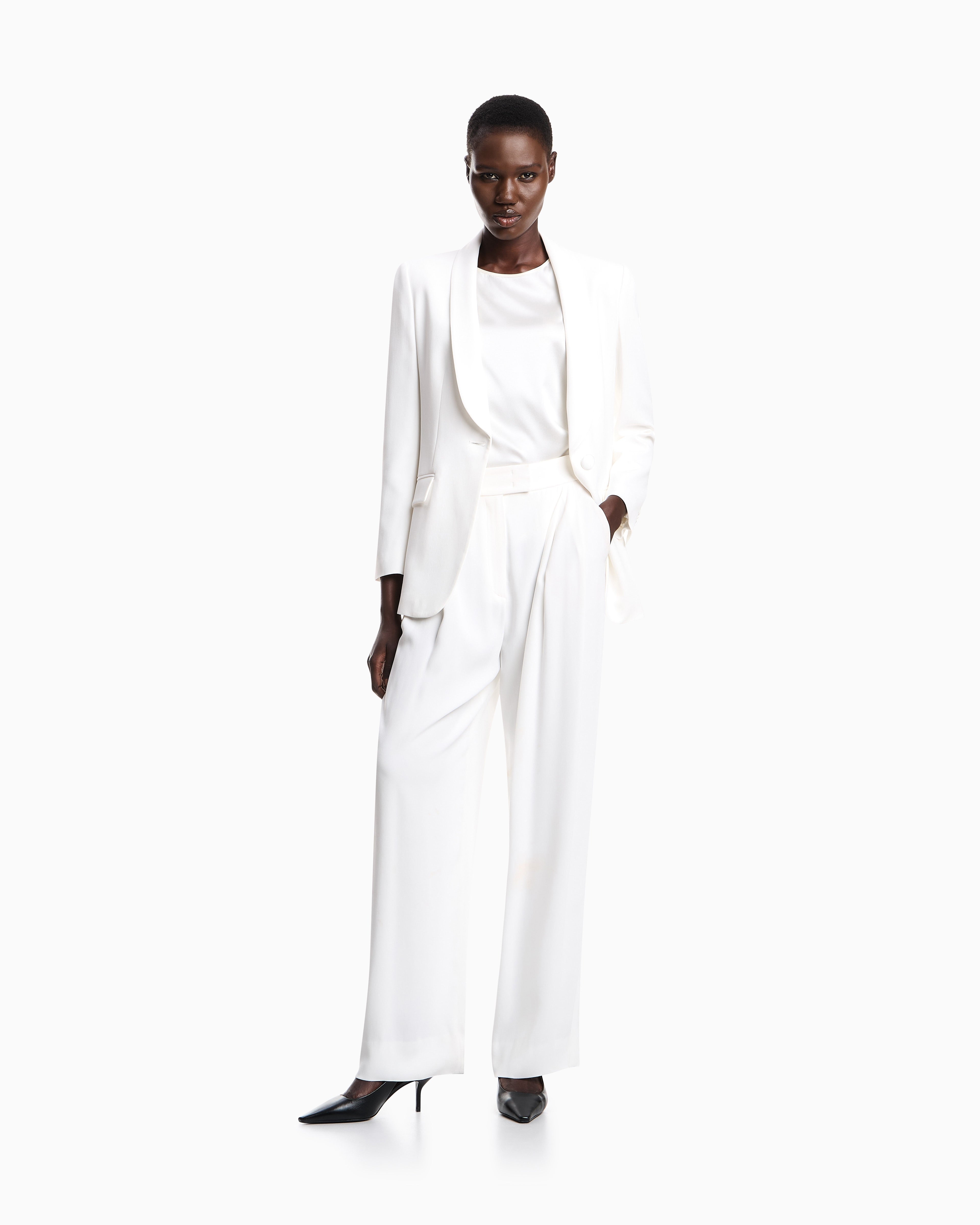 Emporio Armani Satin blouse in a silk blend with short sleeves Essential