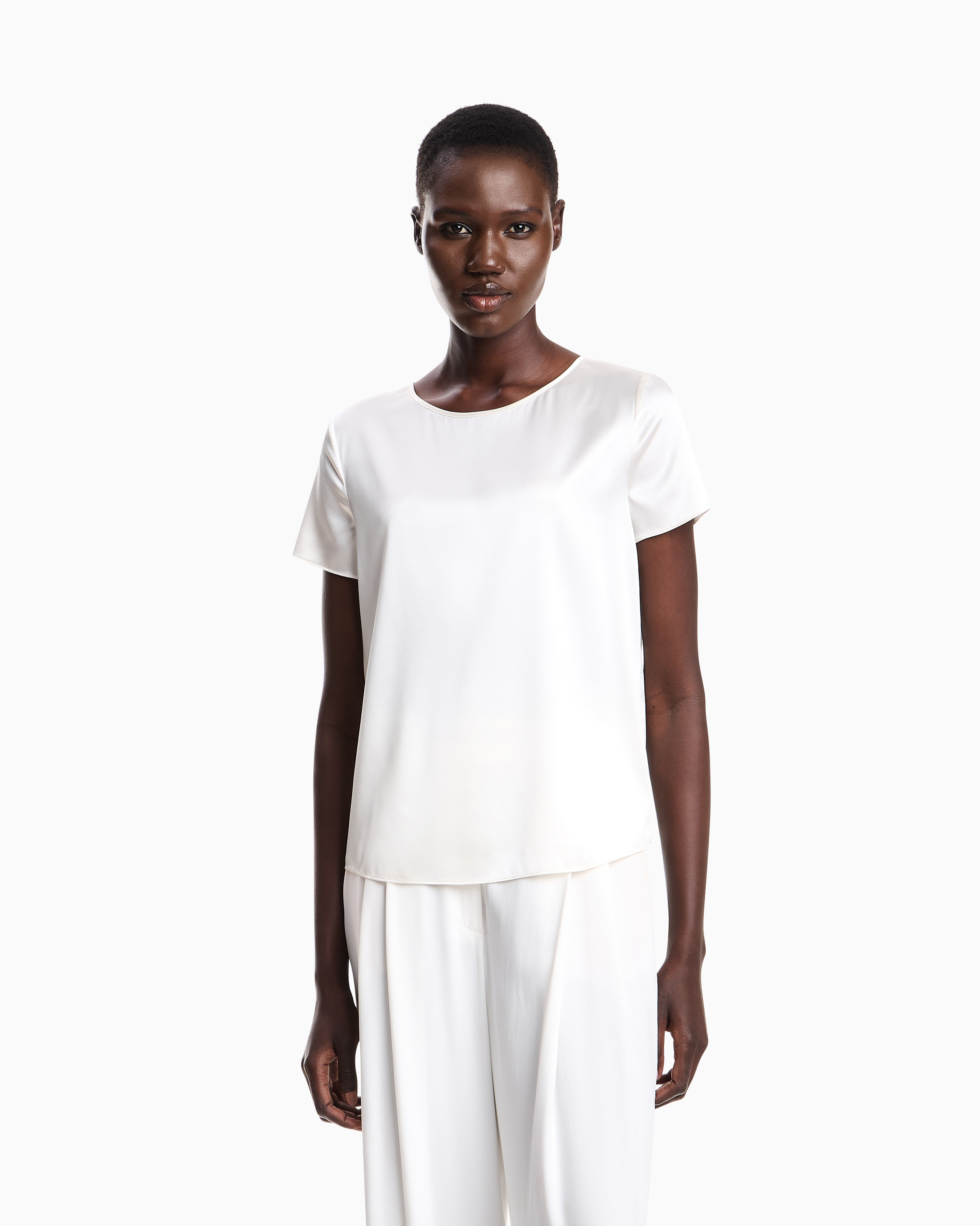 Emporio Armani Satin blouse in a silk blend with short sleeves Essential