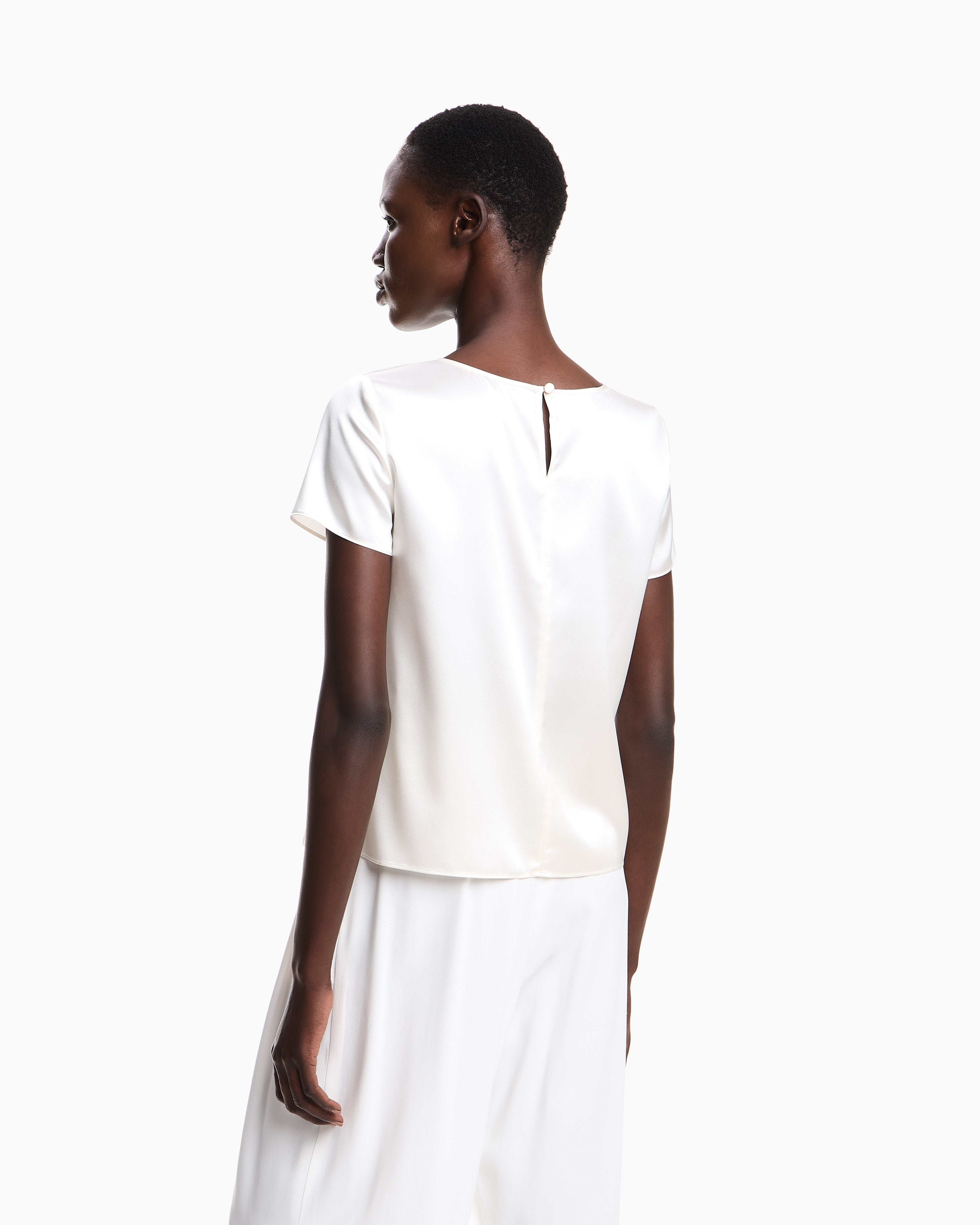 Emporio Armani Satin blouse in a silk blend with short sleeves Essential