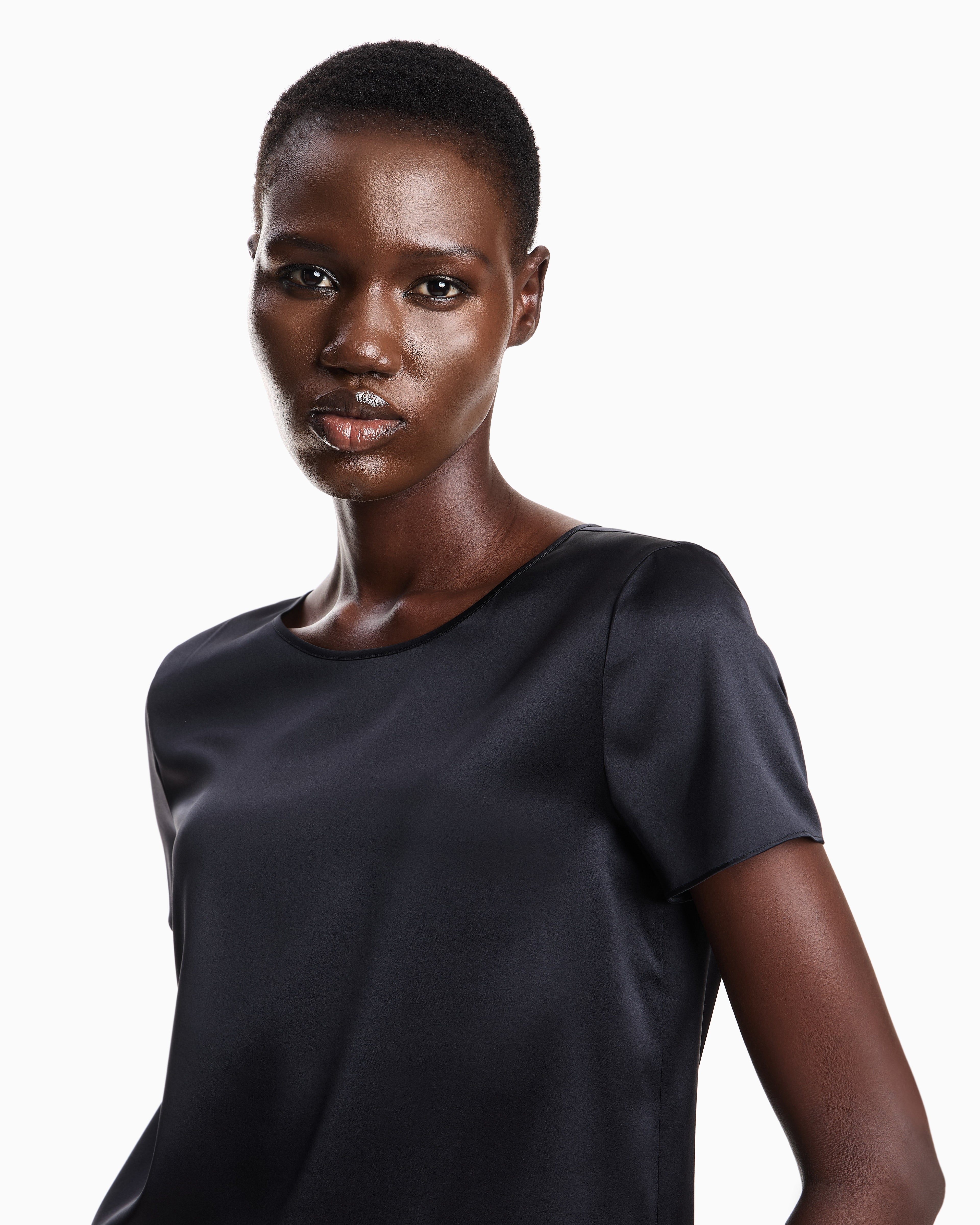 Emporio Armani Satin blouse in a silk blend with short sleeves Essential