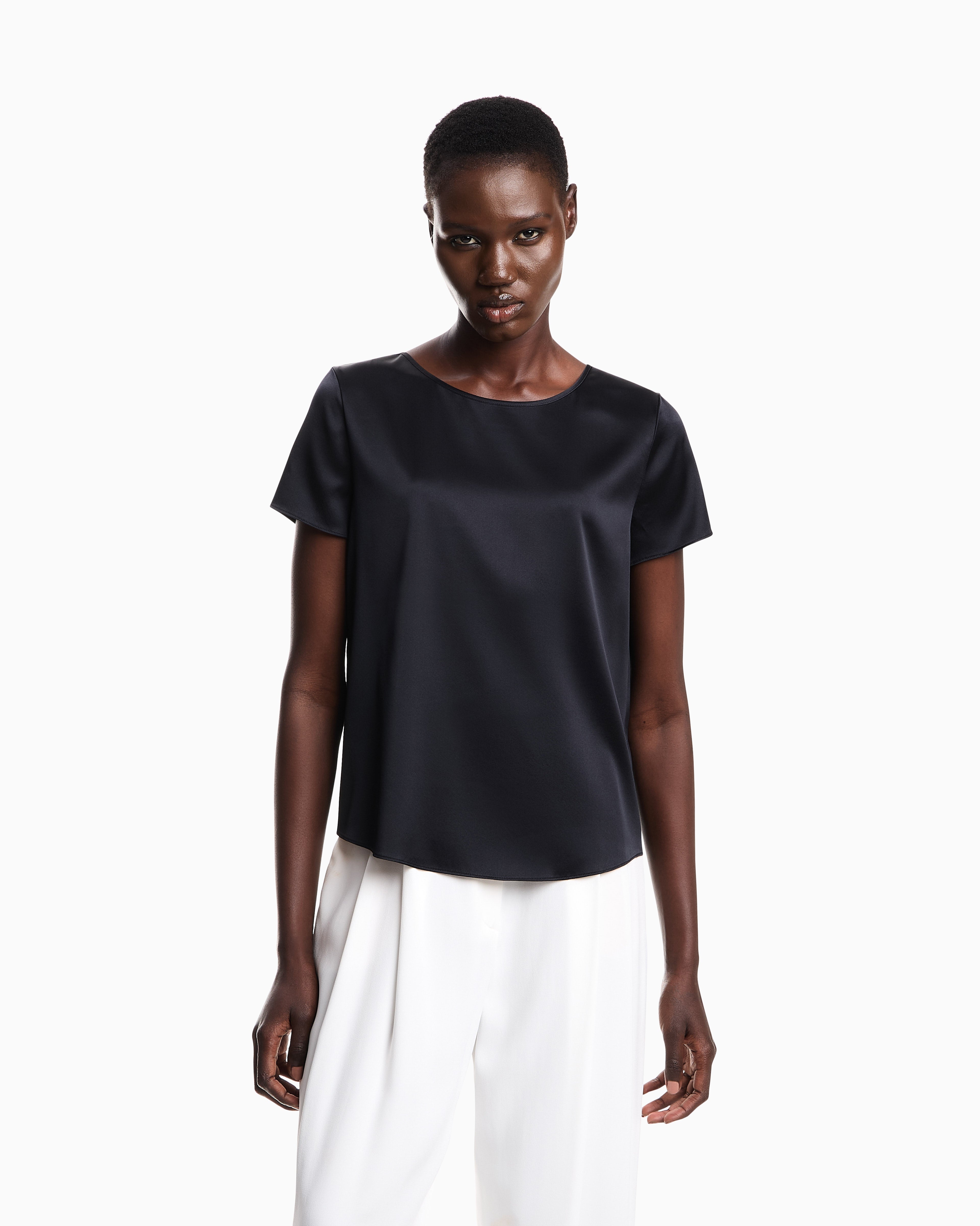 Emporio Armani Satin blouse in a silk blend with short sleeves Essential