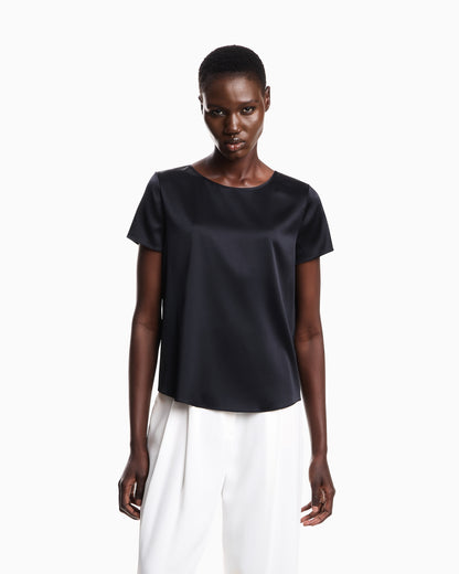 Emporio Armani Satin blouse in a silk blend with short sleeves Essential