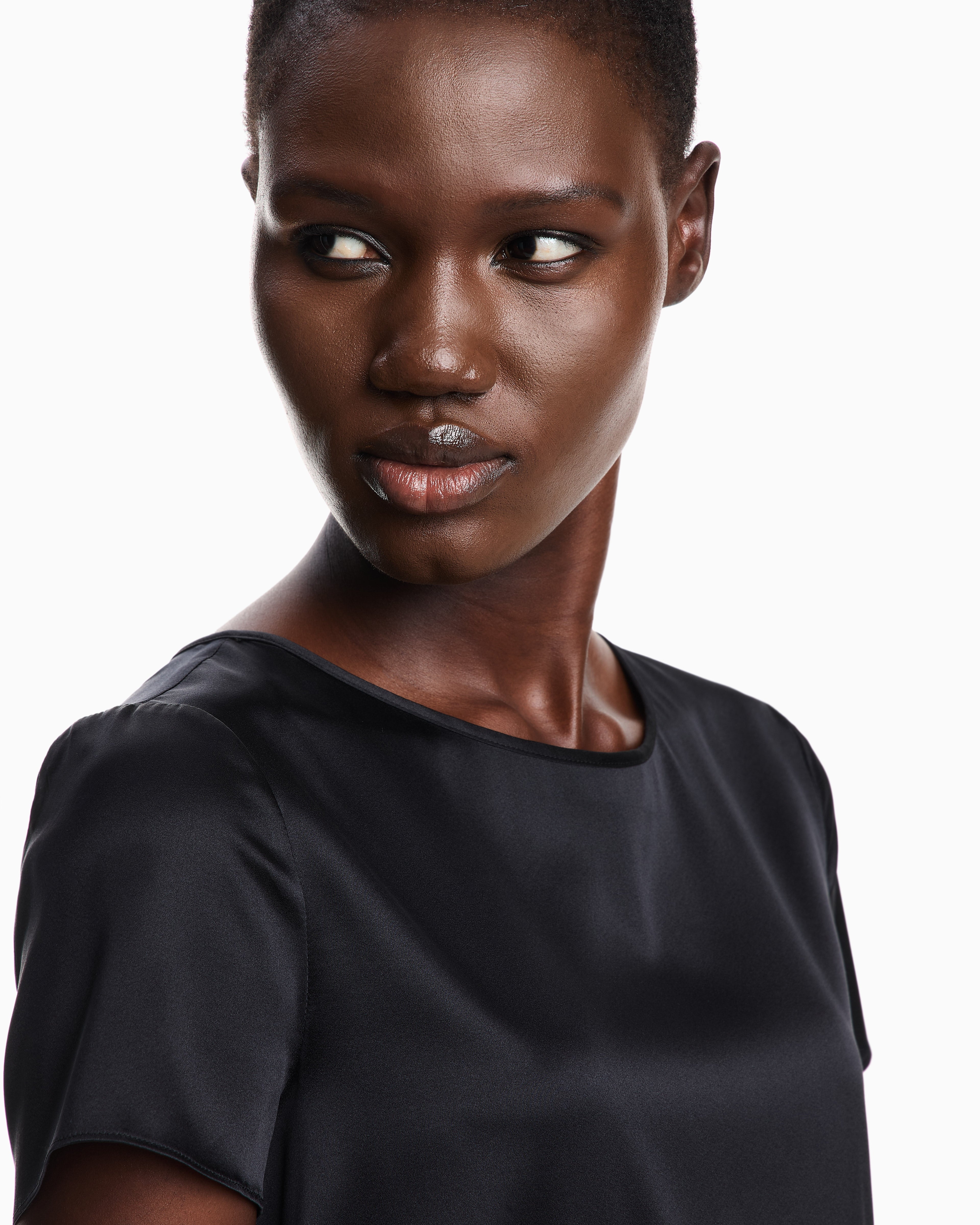 Emporio Armani Satin blouse in a silk blend with short sleeves Essential