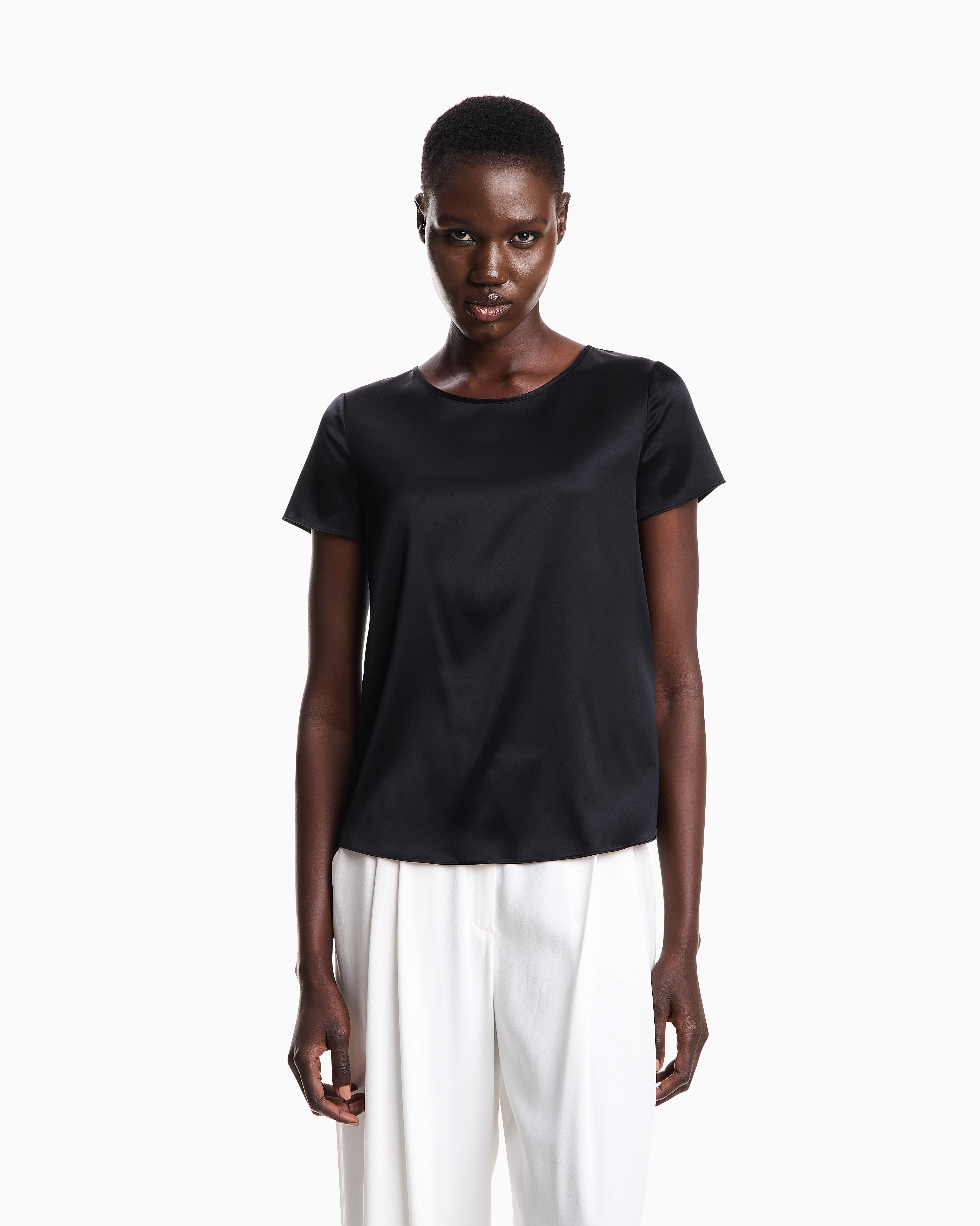 Emporio Armani Satin blouse in a silk blend with short sleeves Essential