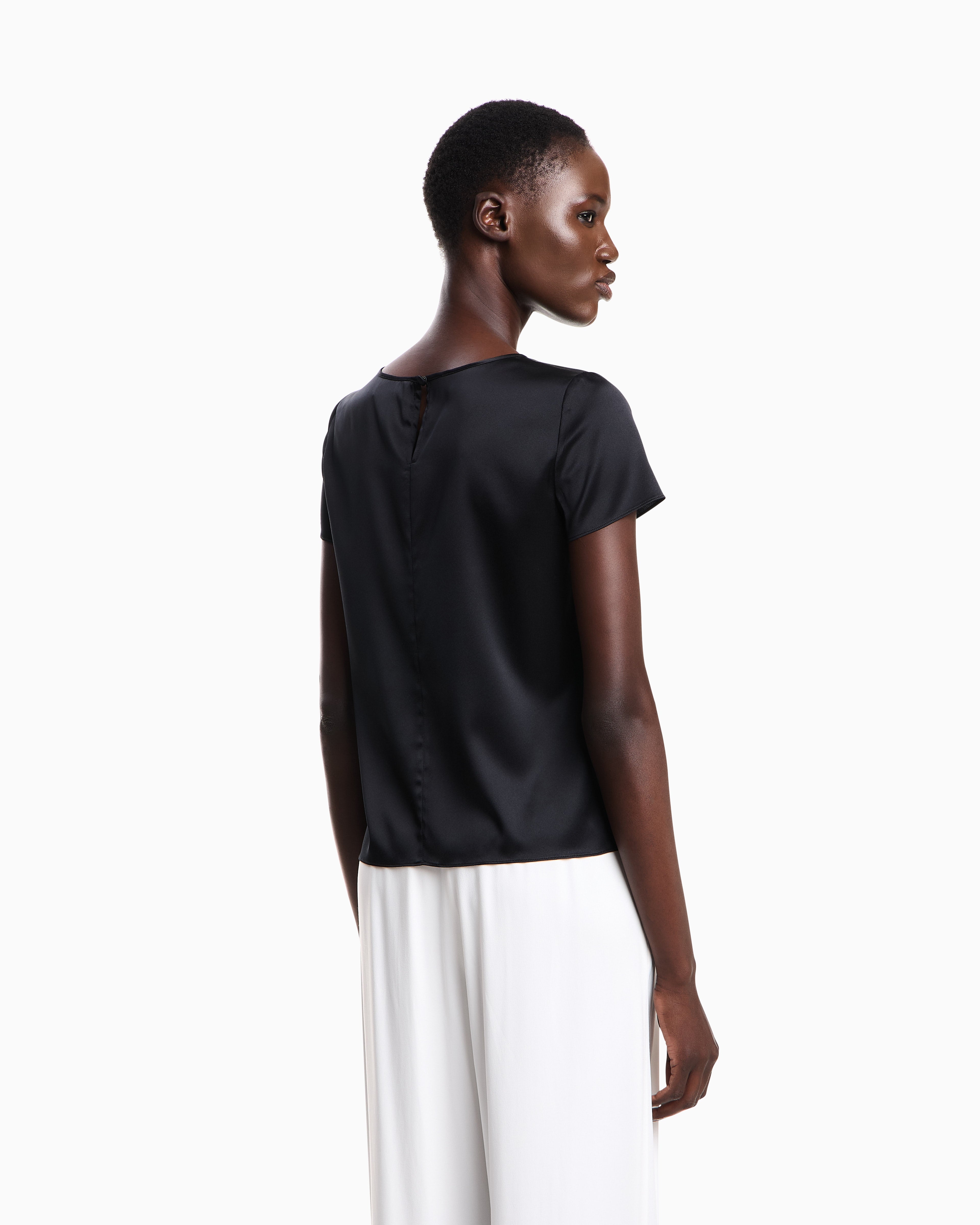 Emporio Armani Satin blouse in a silk blend with short sleeves Essential