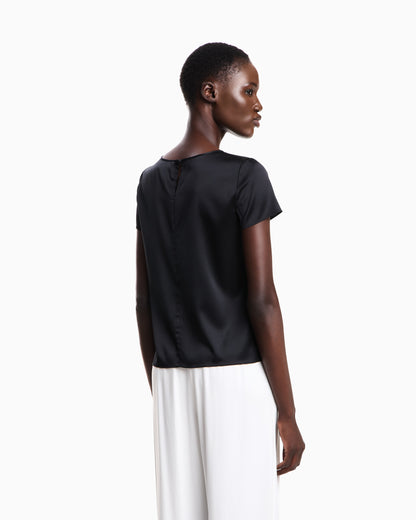Emporio Armani Satin blouse in a silk blend with short sleeves Essential