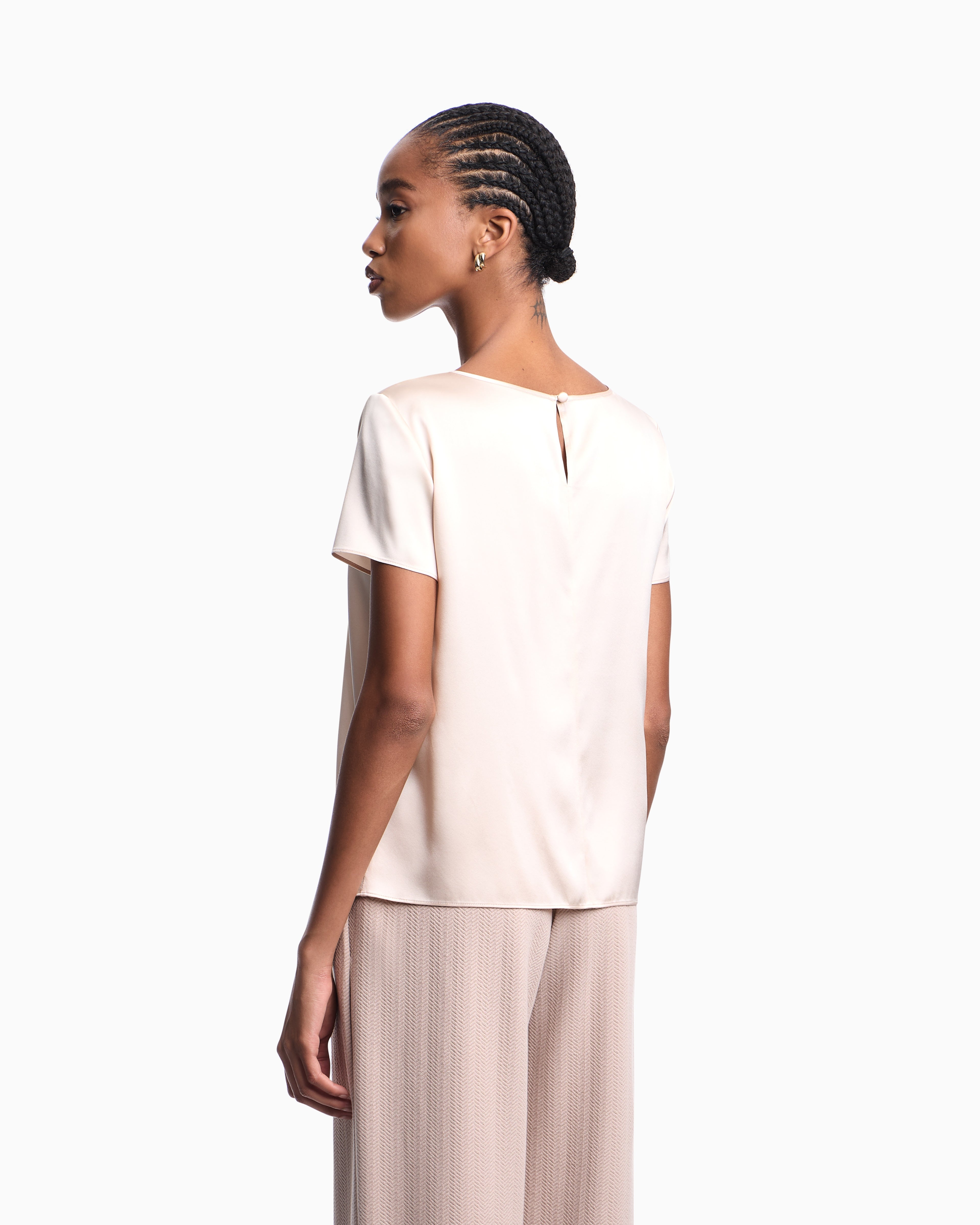 Emporio Armani Satin blouse in a silk blend with short sleeves Essential
