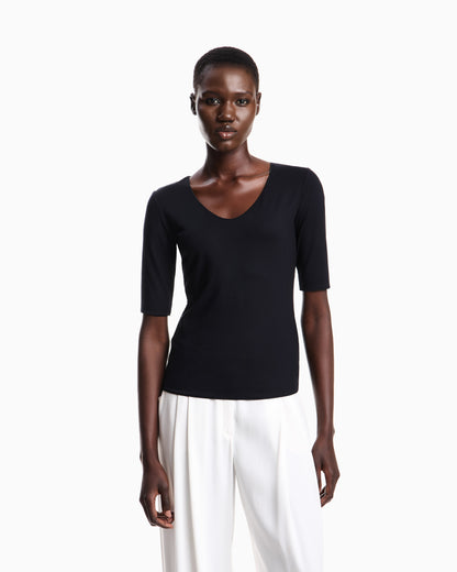 Emporio Armani Viscose stretch jersey V-neck jumper with three-quarter length sleeves