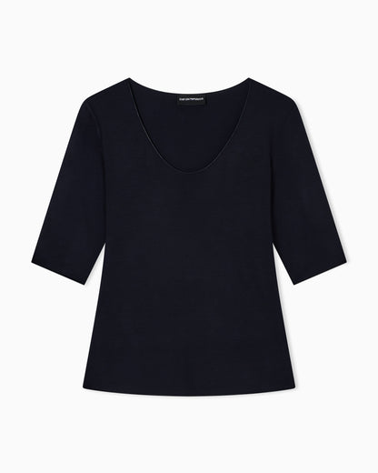 Emporio Armani Viscose stretch jersey V-neck jumper with three-quarter length sleeves