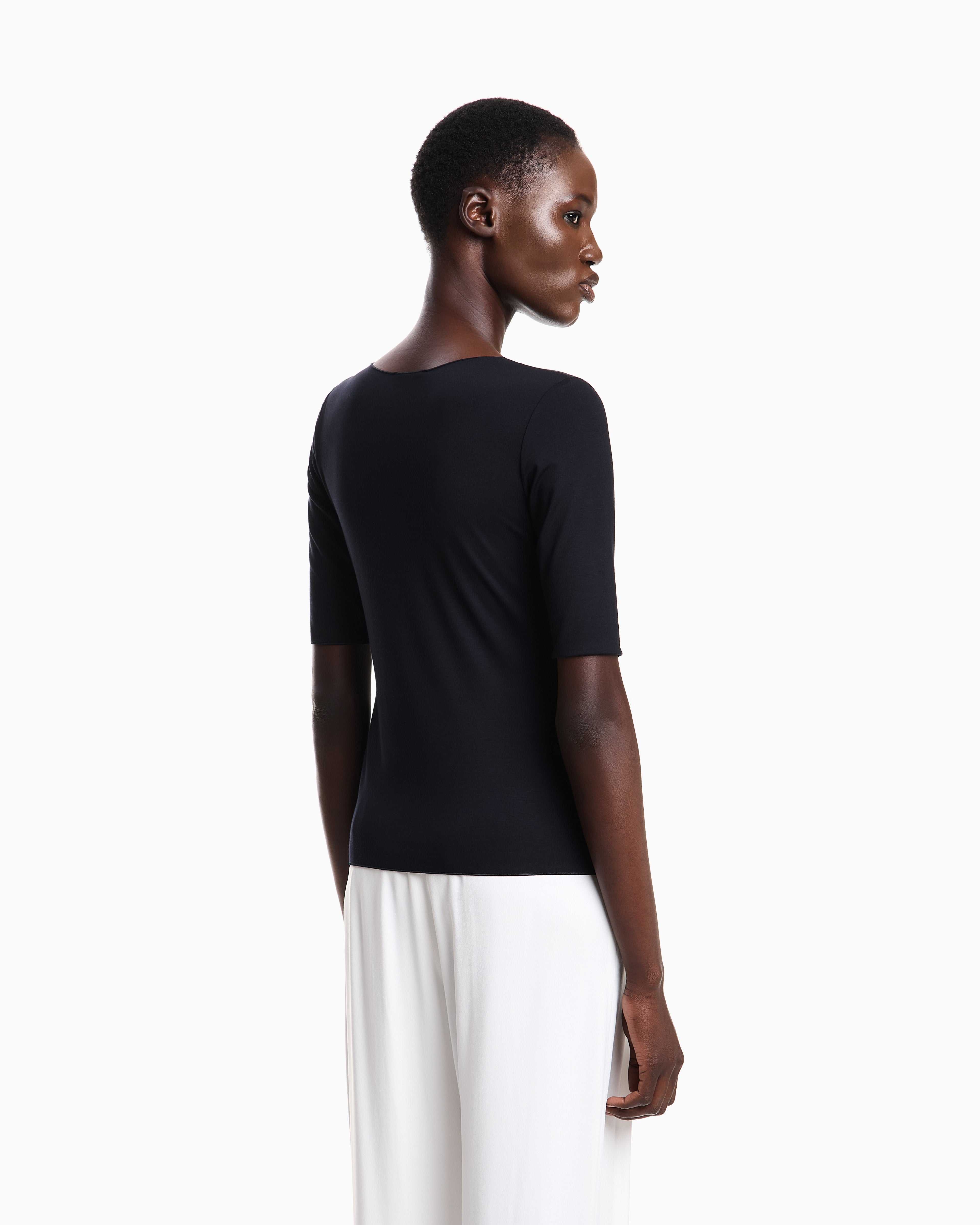 Emporio Armani Viscose stretch jersey V-neck jumper with three-quarter length sleeves