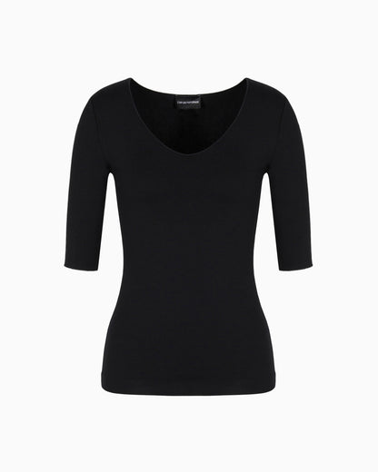Emporio Armani Viscose stretch jersey V-neck jumper with three-quarter length sleeves