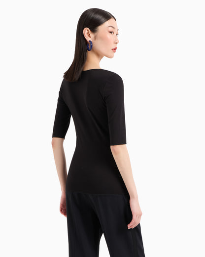 Emporio Armani Viscose stretch jersey V-neck jumper with three-quarter length sleeves