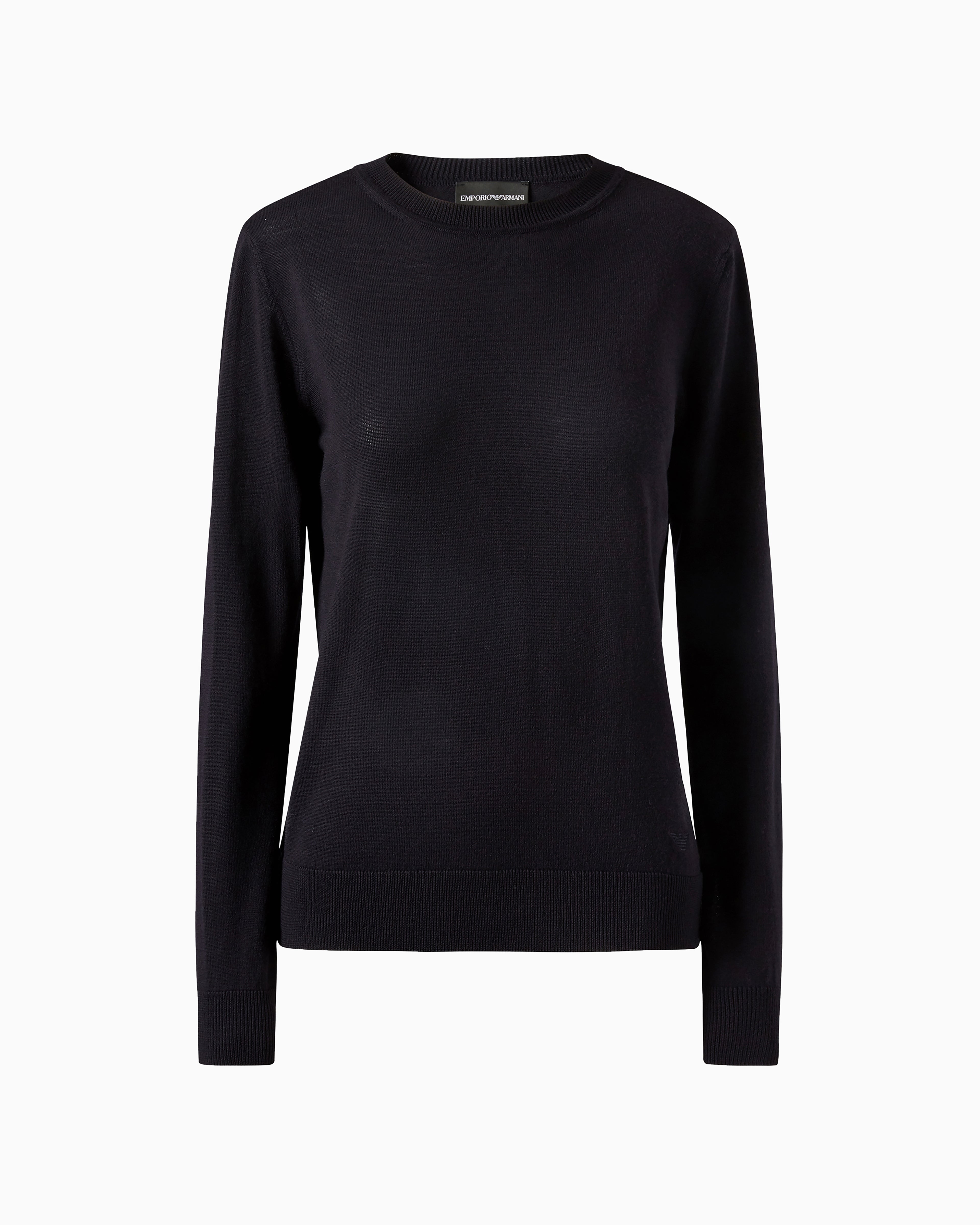 Emporio Armani Crew neck jumper in pure virgin wool with ribbed edges