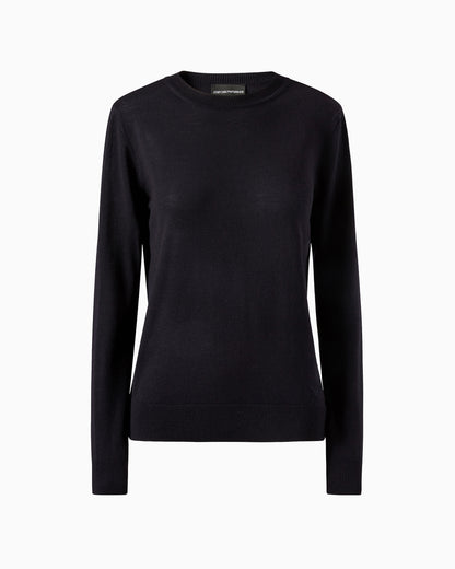 Emporio Armani Crew neck jumper in pure virgin wool with ribbed edges