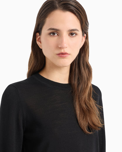 Emporio Armani Crew neck jumper in pure virgin wool with ribbed edges