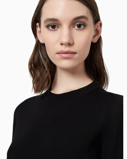 Emporio Armani Crew neck jumper in pure virgin wool with ribbed edges